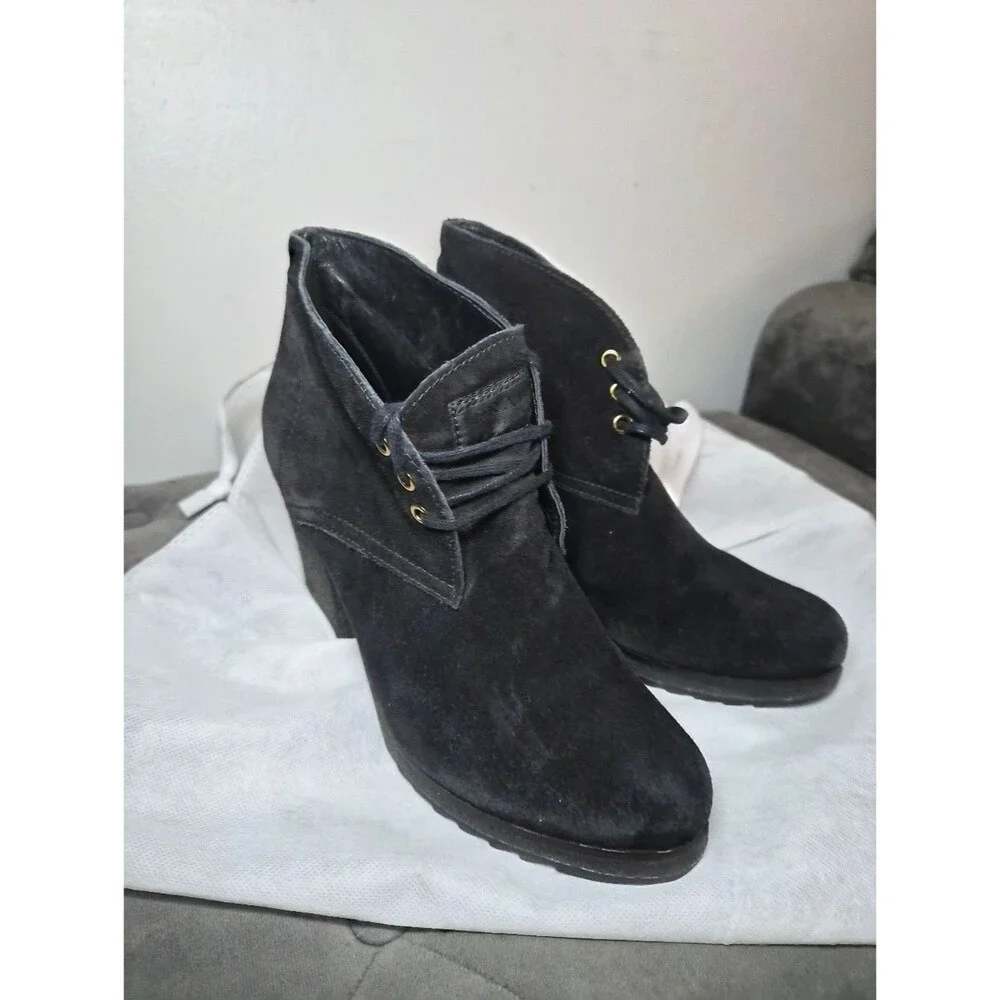 Prada Suede Ankle Booties Lace Up 39 Size 9 Round Toe